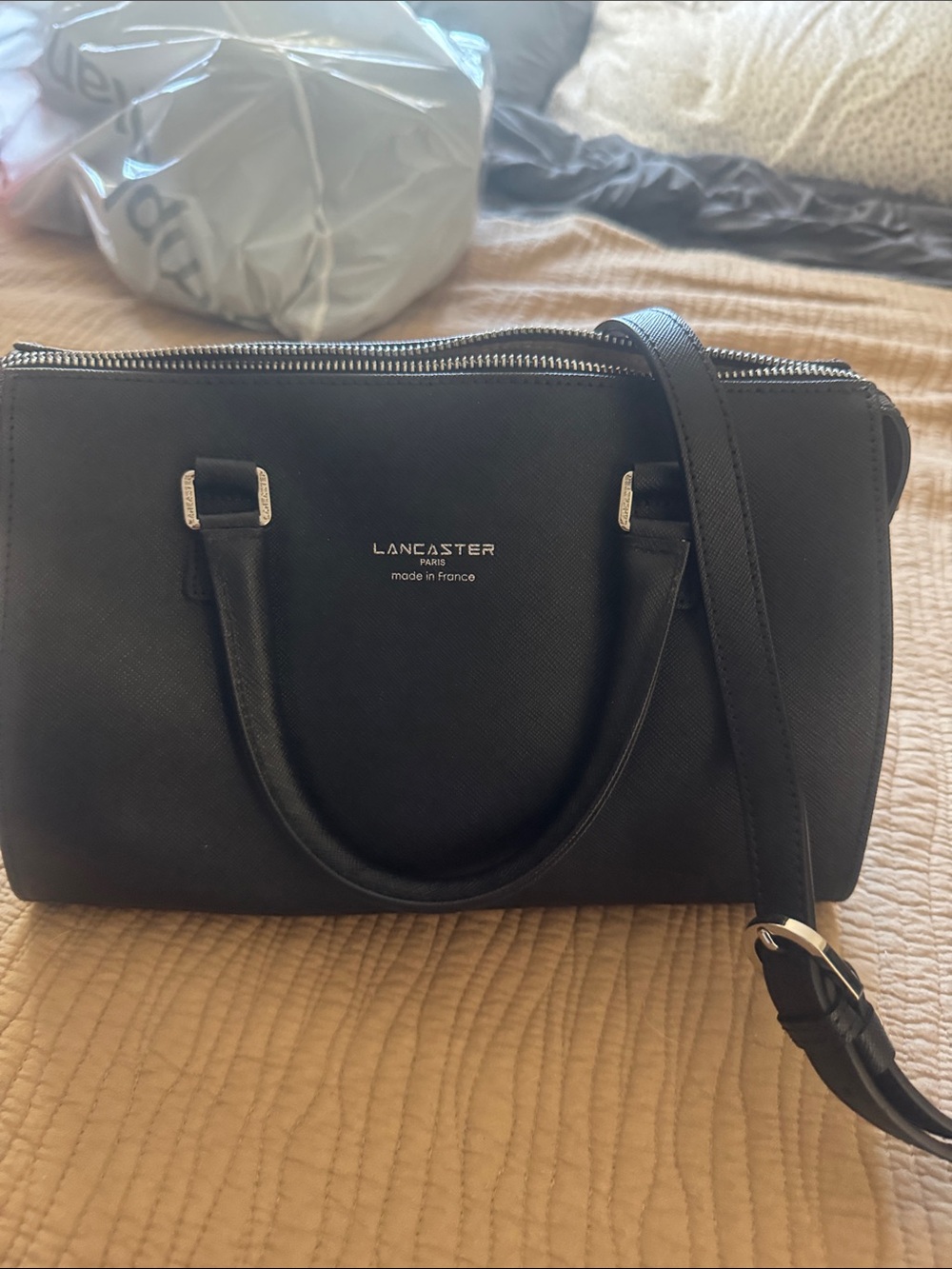 Lancaster Paris Black Saffiano Satchel with Removable Strap